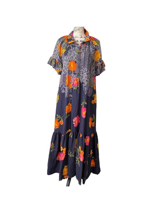 Anthropologie Dresses & Skirts - Anthropologie Womens Size L Floral Maxi Dress Ruffle-Sleeves Button-Front Collar